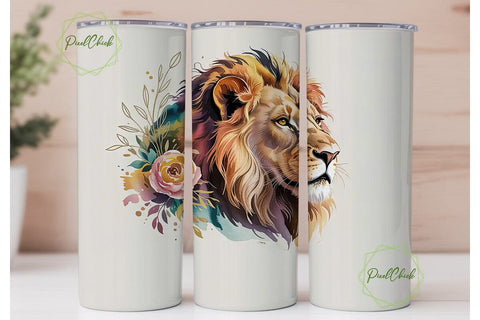 Majestic Lion Watercolor 20oz Tumbler Sublimation PixelChick 
