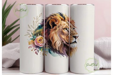 Majestic Lion Watercolor 20oz Tumbler Sublimation PixelChick 