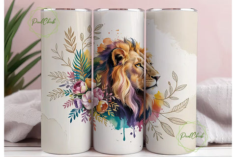 Majestic Lion Watercolor 20oz Tumbler Sublimation PixelChick 