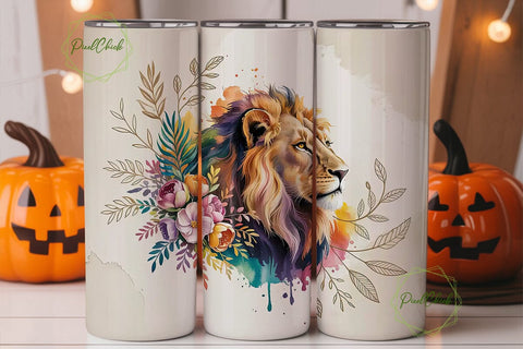 Majestic Lion Watercolor 20oz Tumbler Sublimation PixelChick 