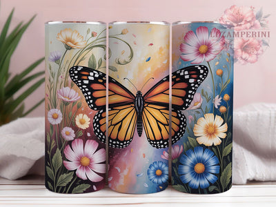 Majestic Orange Butterfly 20oz Tumbler Wrap, Orange Wings, Black Accents, White Details, Brown Patterns, Spotted Design, Sublimation PNG Sublimation Li Zamperini 