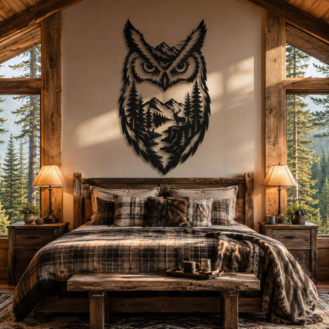 Majestic Owl Forest Scene Laser SVG | Wildlife Metal Wall Art DXF | Plasma CNC Cut File | Rustic Cabin Decor Laser Cut Design SVG HappyDesignStudio 