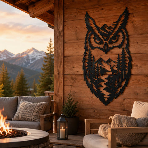 Majestic Owl Forest Scene Laser SVG | Wildlife Metal Wall Art DXF | Plasma CNC Cut File | Rustic Cabin Decor Laser Cut Design SVG HappyDesignStudio 