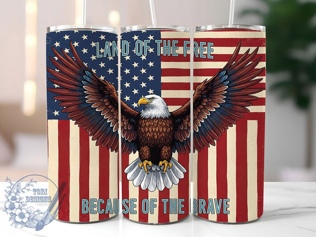 Majestic & Proud American Eagle Tumbler, Patriotic Tumbler Wrap, Land Of The Free PNG, Eagle With Flag Design, 4th Of July Tumbler, Veteran Tribute Wrap, 20oz USA Sublimation Sublimation ToriDesigns 