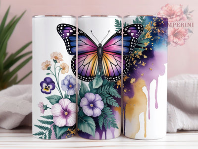 Majestic Purple Butterfly 20oz Tumbler Wrap, Deep Purple Wings, Large Butterfly, Elegant Design, Nature Inspired, 20oz Tumbler Wrap, Sublimation PNG Sublimation Li Zamperini 