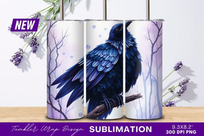 Majestic Raven On Branch Tumbler Png Design Sublimation Regulrcrative 