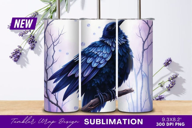 Majestic Raven On Branch Tumbler Png Design Sublimation Regulrcrative 