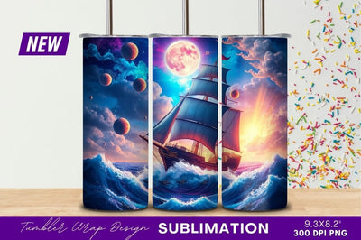 Majestic Ship Sailing Under Fantasy Sky Sublimation Regulrcrative 