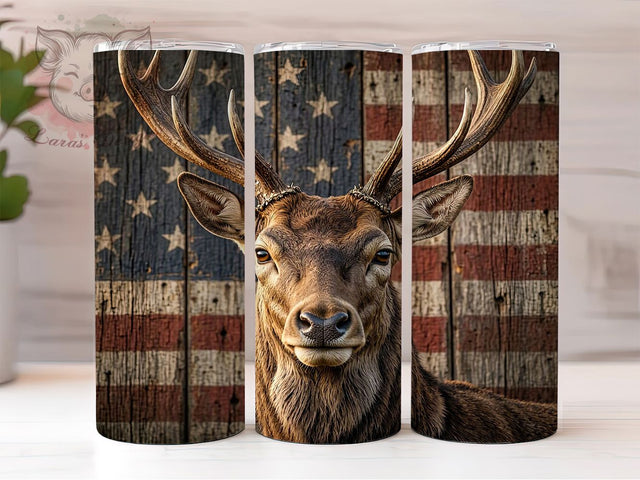 Majestic Stag Americana 20oz Tumbler, Majestic Stag Motif, Americana Design Style, Rustic Theme, Bold Accent, Heritage Charm, Sublimation Wrap, 20oz Tumbler Sublimation Lara' s Designs 