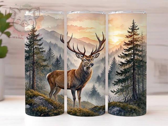 Majestic Stag Mountain Forest 20oz Tumbler, Stag Design, Mountain Forest, Nature Theme, Sublimation Wrap, 20oz Tumbler, Rustic Aesthetic, Woodland Charm Sublimation Lara' s Designs 
