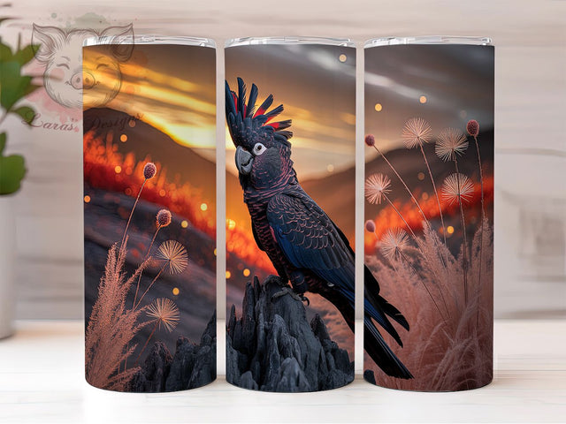 Majestic & Wild Australian Bird Tumbler, Black Cockatoo Design, Native Flora Wrap, Wildlife Sublimation, Outback Tumbler Design, 20oz Aussie Tumbler, DIY Australian Theme Sublimation Lara' s Designs 