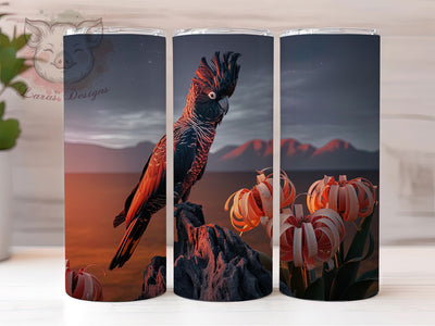 Majestic & Wild Australian Bird Tumbler, Black Cockatoo Design, Native Flora Wrap, Wildlife Sublimation, Outback Tumbler Design, 20oz Aussie Tumbler, DIY Australian Theme Sublimation Lara' s Designs 