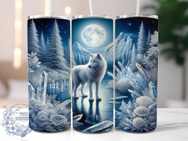 Majestic Winter Night Wolf Tumbler, Night Scene Wrap, Snowy Forest Sublimation, Majestic Wolf Cup, 20Oz Skinny Tumbler Wrap, Moonlit Wilderness Mug, Arctic Animal Design Sublimation ToriDesigns 