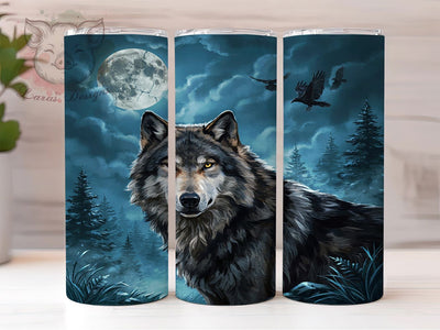 Majestic Wolf Art 20oz Tumbler, Gray Wolf Art, Piercing Eyes, Noble Expression, Dramatic Illustration, Skinny Tumbler, Sublimation PNG Sublimation Lara' s Designs 