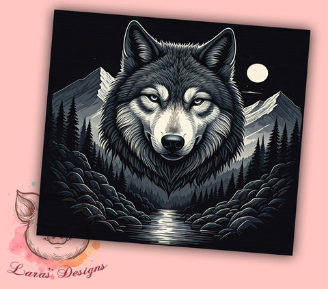 Majestic Wolf Moonlit Mountain 20oz Tumbler, Moonlit Mountain Tumbler, Wolf Design, Sublimation Wrap, 20oz Tumbler, Nature Tumbler, Wilderness Drinkware Sublimation Lara' s Designs 