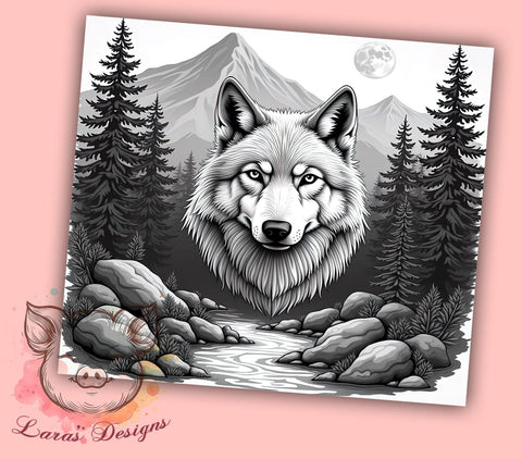 Majestic Wolf Moonlit Mountain 20oz Tumbler, Moonlit Mountain Tumbler, Wolf Design, Sublimation Wrap, 20oz Tumbler, Nature Tumbler, Wilderness Drinkware Sublimation Lara' s Designs 