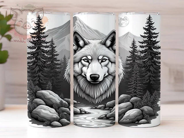Majestic Wolf Moonlit Mountain 20oz Tumbler, Moonlit Mountain Tumbler, Wolf Design, Sublimation Wrap, 20oz Tumbler, Nature Tumbler, Wilderness Drinkware Sublimation Lara' s Designs 
