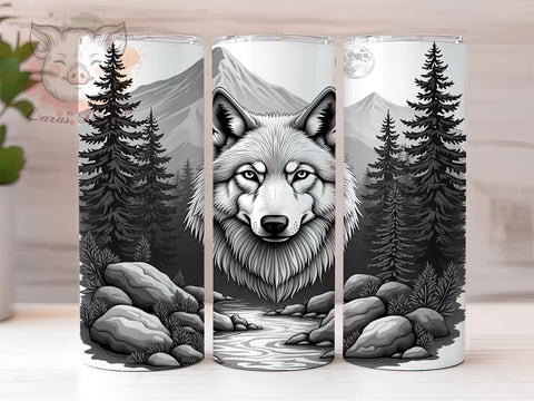 Majestic Wolf Moonlit Mountain 20oz Tumbler, Moonlit Mountain Tumbler, Wolf Design, Sublimation Wrap, 20oz Tumbler, Nature Tumbler, Wilderness Drinkware Sublimation Lara' s Designs 