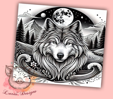 Majestic Wolf Moonlit Mountain 20oz Tumbler, Moonlit Mountain Tumbler, Wolf Design, Sublimation Wrap, 20oz Tumbler, Nature Tumbler, Wilderness Drinkware Sublimation Lara' s Designs 