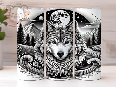 Majestic Wolf Moonlit Mountain 20oz Tumbler, Moonlit Mountain Tumbler, Wolf Design, Sublimation Wrap, 20oz Tumbler, Nature Tumbler, Wilderness Drinkware Sublimation Lara' s Designs 