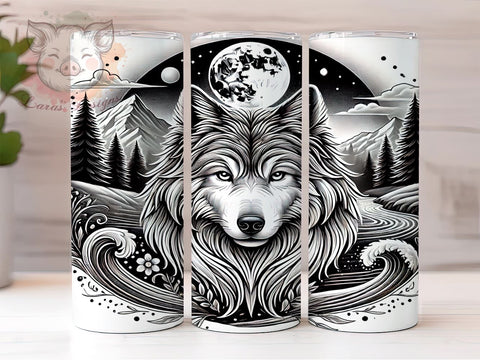 Majestic Wolf Moonlit Mountain 20oz Tumbler, Moonlit Mountain Tumbler, Wolf Design, Sublimation Wrap, 20oz Tumbler, Nature Tumbler, Wilderness Drinkware Sublimation Lara' s Designs 
