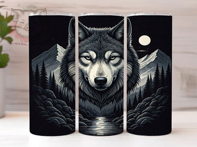 Majestic Wolf Moonlit Mountain 20oz Tumbler, Moonlit Mountain Tumbler, Wolf Design, Sublimation Wrap, 20oz Tumbler, Nature Tumbler, Wilderness Drinkware Sublimation Lara' s Designs 