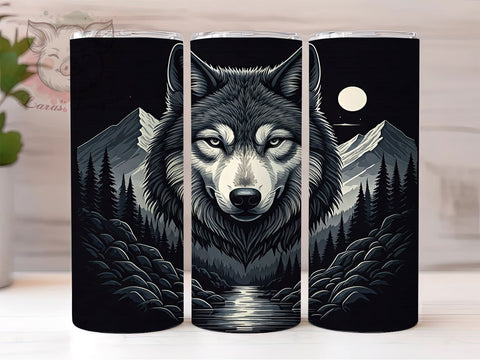 Majestic Wolf Moonlit Mountain 20oz Tumbler, Moonlit Mountain Tumbler, Wolf Design, Sublimation Wrap, 20oz Tumbler, Nature Tumbler, Wilderness Drinkware Sublimation Lara' s Designs 