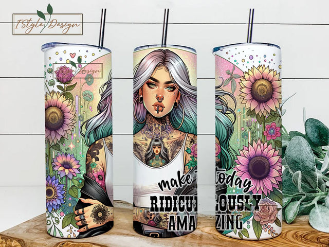 Make Today Ridiculously Amazing 20 oz Skinny Tumbler Sublimation Design Digital Download PNG, Daily Affirmation Tumbler Wrap Design Sublimation iStyleDesign 
