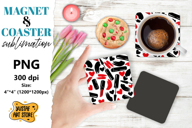 make up magnet design/Make up coaster. Lipstick and mascara Sublimation Yustaf Art Store 