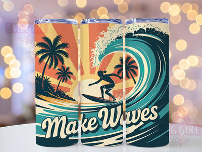 Make Waves Salty 20oz Tumbler, Make Waves Quote, Salty Summer Phrase, Tropical Coastal Theme, Vintage Beach Illustration, Sublimation Tumbler Wrap, 20oz Tumbler Sublimation SvggirlplusArt 