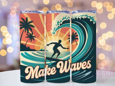 Make Waves Salty 20oz Tumbler, Make Waves Quote, Salty Summer Phrase, Tropical Coastal Theme, Vintage Beach Illustration, Sublimation Tumbler Wrap, 20oz Tumbler Sublimation SvggirlplusArt 