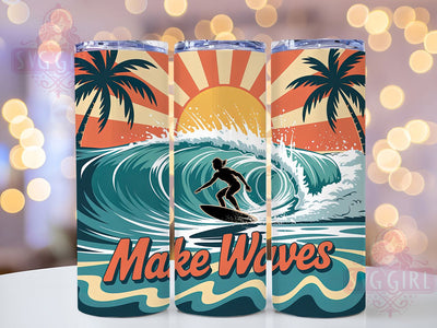 Make Waves Salty 20oz Tumbler, Make Waves Quote, Salty Summer Phrase, Tropical Coastal Theme, Vintage Beach Illustration, Sublimation Tumbler Wrap, 20oz Tumbler Sublimation SvggirlplusArt 