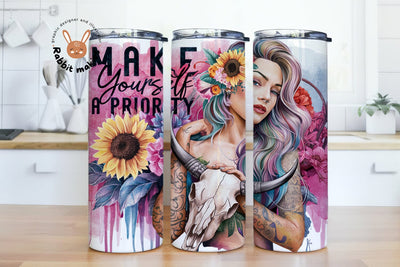 Make Yourself a Priority 20oz Skinny Tumbler Sublimation Designs Sublimation Rabbitmakies 