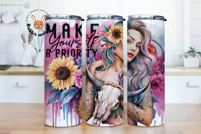 Make Yourself a Priority 20oz Skinny Tumbler Sublimation Designs Sublimation Rabbitmakies 