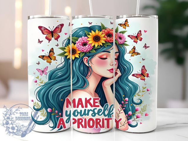 Make Yourself a Priority, Self-Care, Inspirational Tumbler, 20oz Tumbler, Digital Download, Motivational Quote, Floral Design Sublimation ToriDesigns 