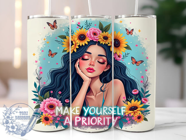 Make Yourself a Priority, Self-Care, Inspirational Tumbler, 20oz Tumbler, Digital Download, Motivational Quote, Floral Design Sublimation ToriDesigns 