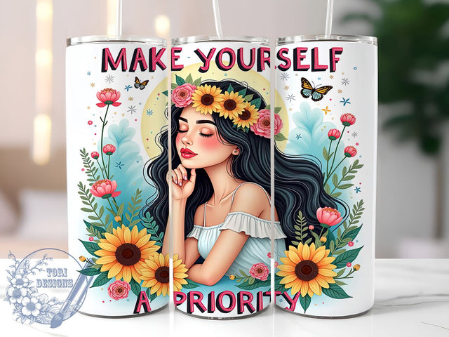 Make Yourself a Priority, Self-Care, Inspirational Tumbler, 20oz Tumbler, Digital Download, Motivational Quote, Floral Design Sublimation ToriDesigns 