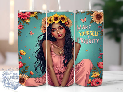 Make Yourself a Priority, Self-Care, Inspirational Tumbler, 20oz Tumbler, Digital Download, Motivational Quote, Floral Design Sublimation ToriDesigns 