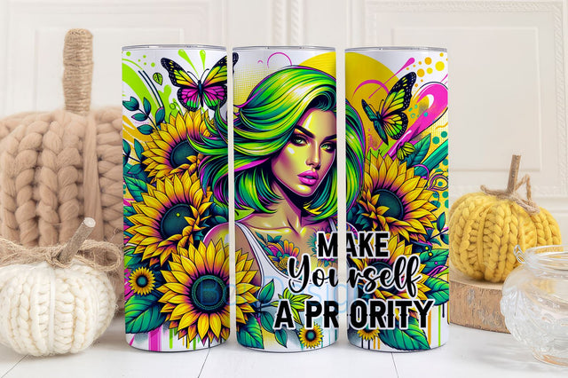 Make Yourself A Priority Tumbler png, Positive Woman Affirmation Tumbler png, Positive Vibes Skinny Tumbler Png Sublimation BouDesign 