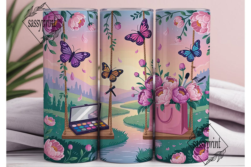 Makeup & Flowers Swing 20oz Tumbler Wrap Sublimation sassyprint 