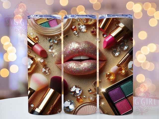 Makeup Glam Pink Gold Tumbler Wrap, Glam Tumbler Wrap, Pink Gold Aesthetic Cup, 20oz Beauty Gift, Cosmetic Artist Tumbler, Bling Tumbler Design, Girly Glam Sublimation Sublimation SvggirlplusArt 