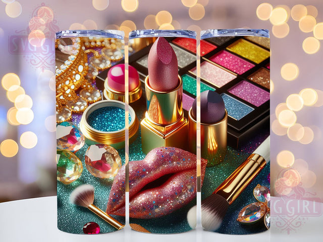 Makeup Glam Pink Gold Tumbler Wrap, Glam Tumbler Wrap, Pink Gold Aesthetic Cup, 20oz Beauty Gift, Cosmetic Artist Tumbler, Bling Tumbler Design, Girly Glam Sublimation Sublimation SvggirlplusArt 