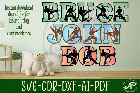 Male martial arts theme alphabet set. 2 layer 52 letters SVG APInspireddesigns 