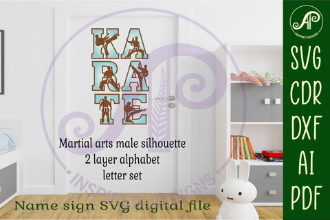 Male martial arts theme alphabet set. 2 layer 52 letters SVG APInspireddesigns 