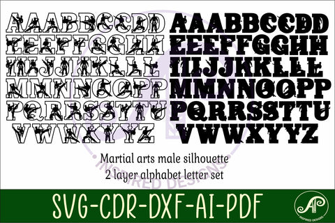 Male martial arts theme alphabet set. 2 layer 52 letters SVG APInspireddesigns 
