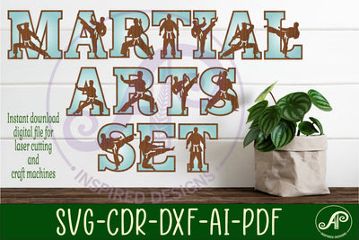 Male martial arts theme alphabet set. 2 layer 52 letters SVG APInspireddesigns 