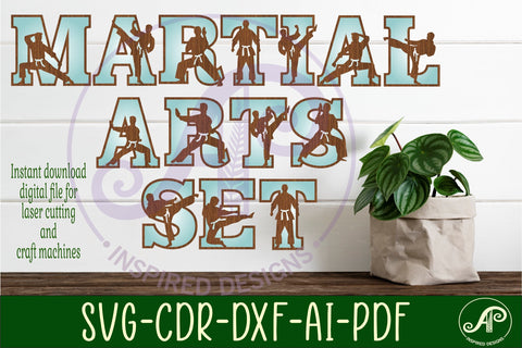 Male martial arts theme alphabet set. 2 layer 52 letters SVG APInspireddesigns 
