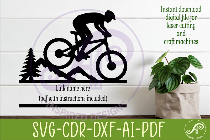 Male Mountain Bike Name Sign SVG, Cyclist Laser Cut File - So Fontsy