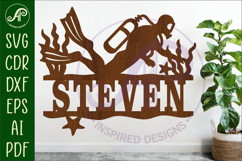 Male Scuba Diver Name Sign SVG, Diving Wall Decor Laser SVG APInspireddesigns 