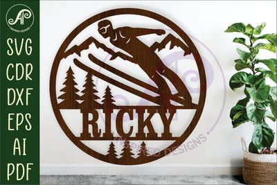 Male Ski Jump wall sign, Skier laser cut sign SVG APInspireddesigns 